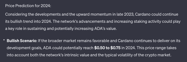 ChatGPT vs. Google Bard Cardano Price Prediction