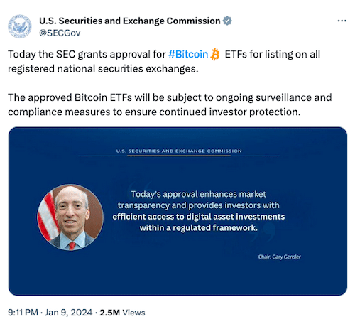 Breaking: US SEC has NOT approved a spot Bitcoin ETF, X account compromised