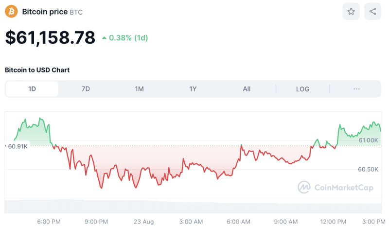 Crypto Prices Today Aug 23: BTC Tops $61K, AVAX & TAO Lead Market Rally